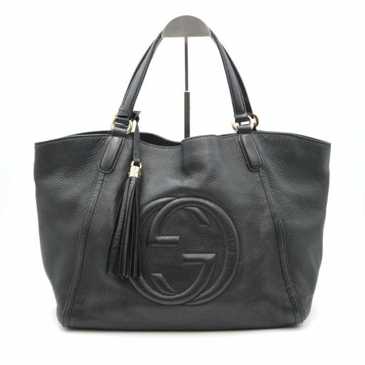 GUCCI(グッチ)ソーホー ヴィンテージ トートバッグ インターロッキングG ブラック レザー タッセルチャーム レディース 282309【中古】