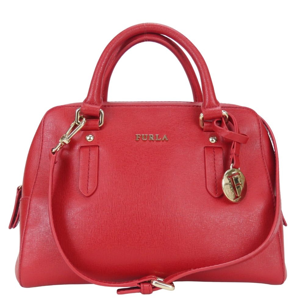 【中古】 フルラ ハンドバッグ レザー レッド 2WAY 斜め掛け ショルダー シンプル 普段使い レディース 女性 Furla