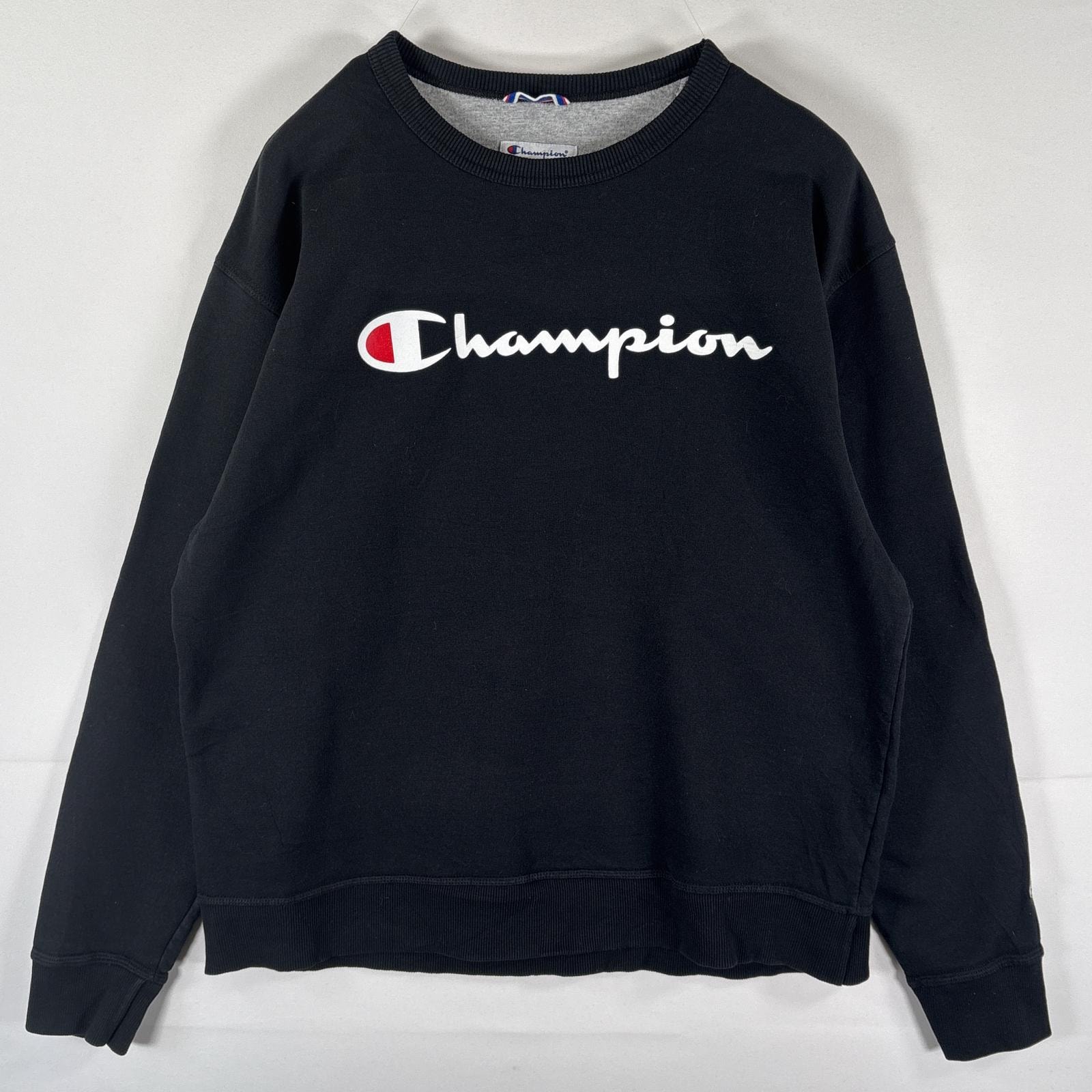 古着 チャンピオン Champion スウェット トレーナー ビッグプリントロゴ 大きいサイズ クルーネック プルオーバー  XL  ブラック メンズ