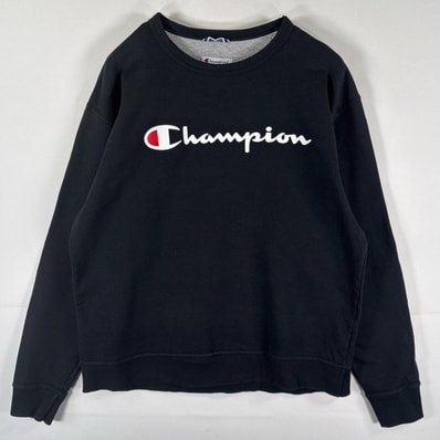 古着 チャンピオン Champion スウェット トレーナー ビッグプリントロゴ 大きいサイズ クルーネック プルオーバー XL ブラック メンズ