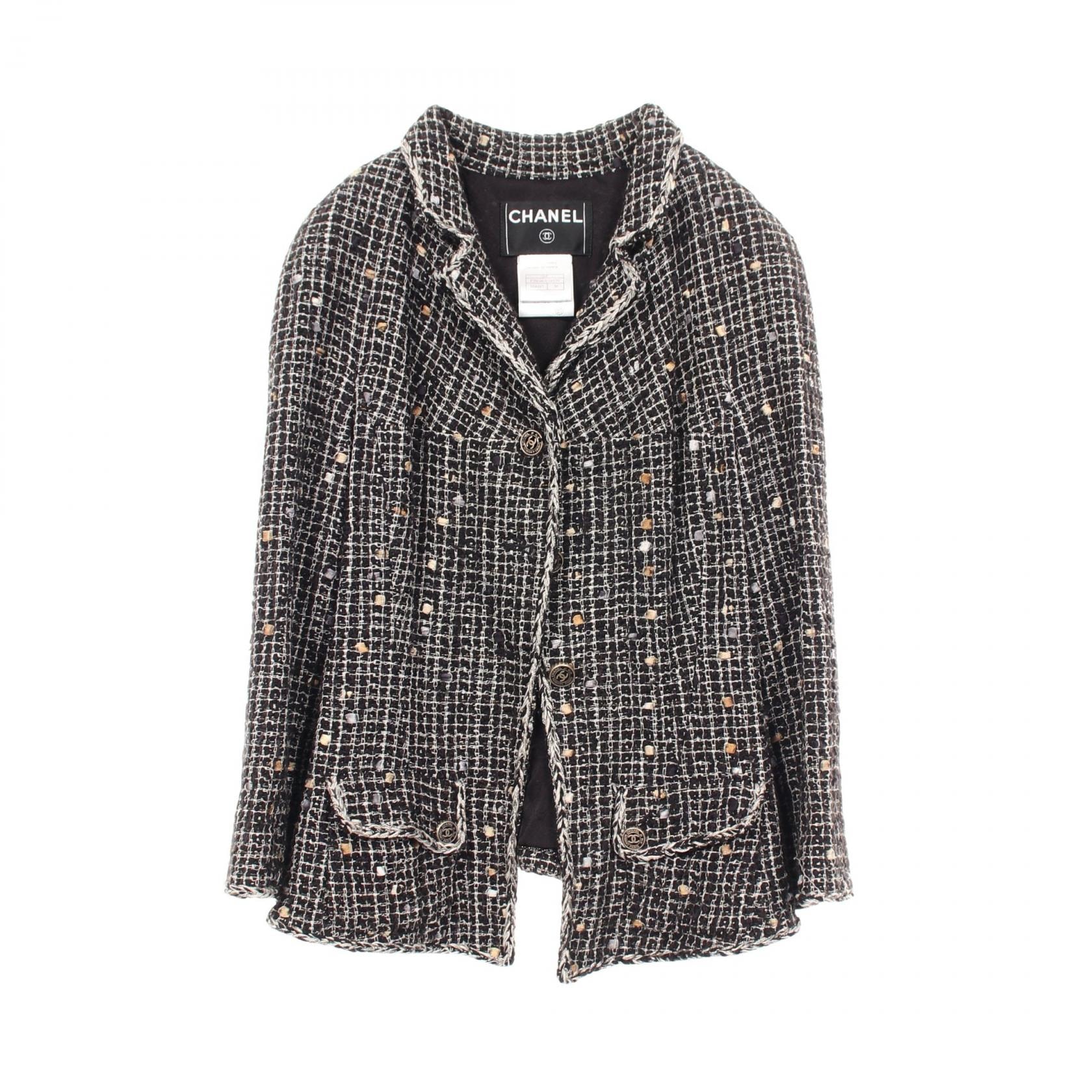 シャネル CHANEL ココマークボタン ドット ツイード 衣料品 アウター シルク コットン レディース ブラック系 / アイボリー系 P28686V18579 【中古】