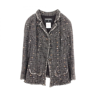 シャネル CHANEL ココマークボタン ドット ツイード 衣料品 アウター シルク コットン レディース ブラック系 / アイボリー系 P28686V18579 【中古】