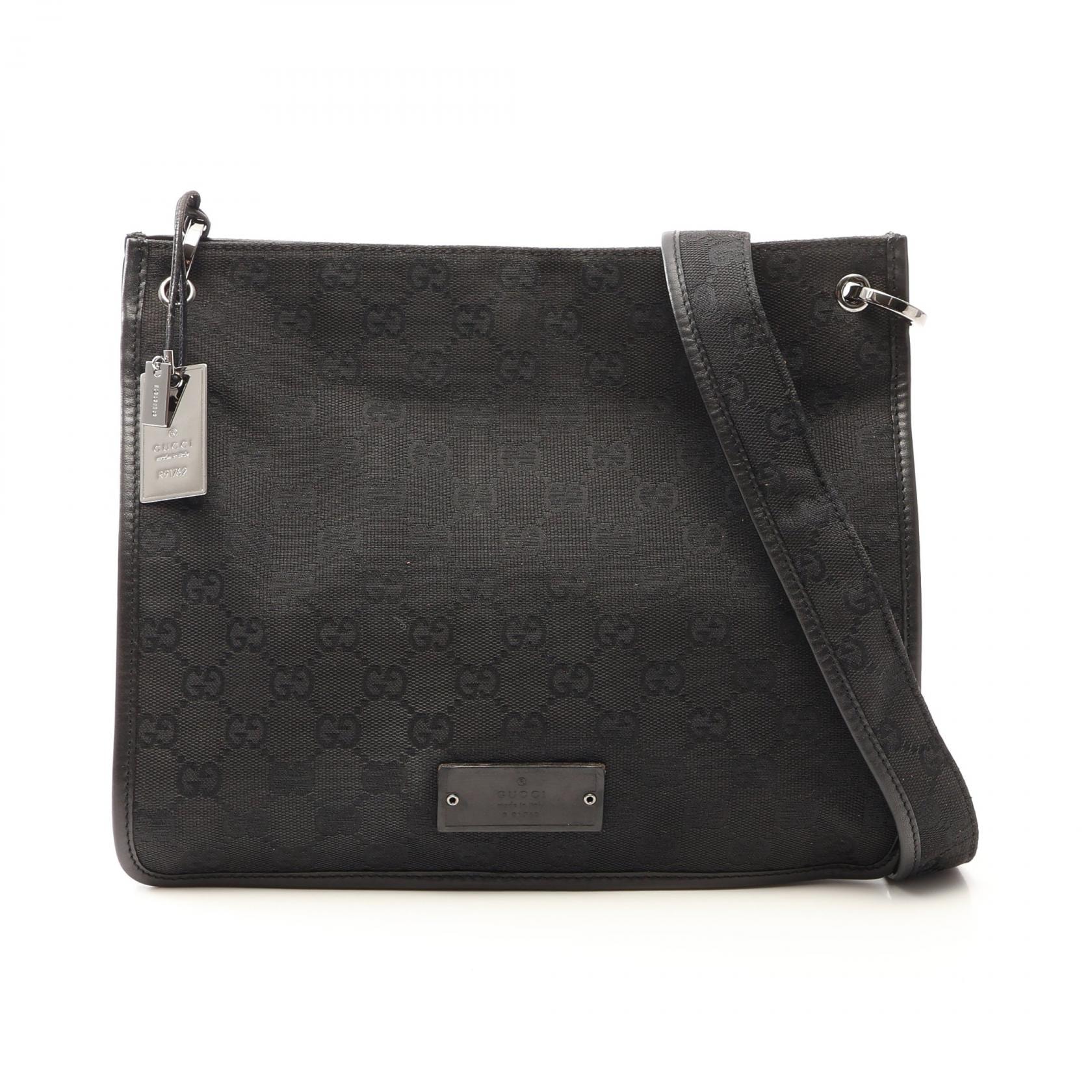 グッチ GUCCI GGキャンバス ショルダーバッグ バッグ キャンバス レザー レディース ブラック系 91762 【中古】