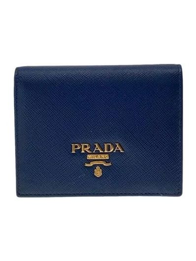 PRADA Saffiano Compact Wallet "Navy"