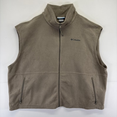 古着 コロンビア Columbia ベスト フリース ロゴ刺しゅう アウトドア 大きいサイズ フルジップ ワンポイント 4XL ベージュ系 メンズ