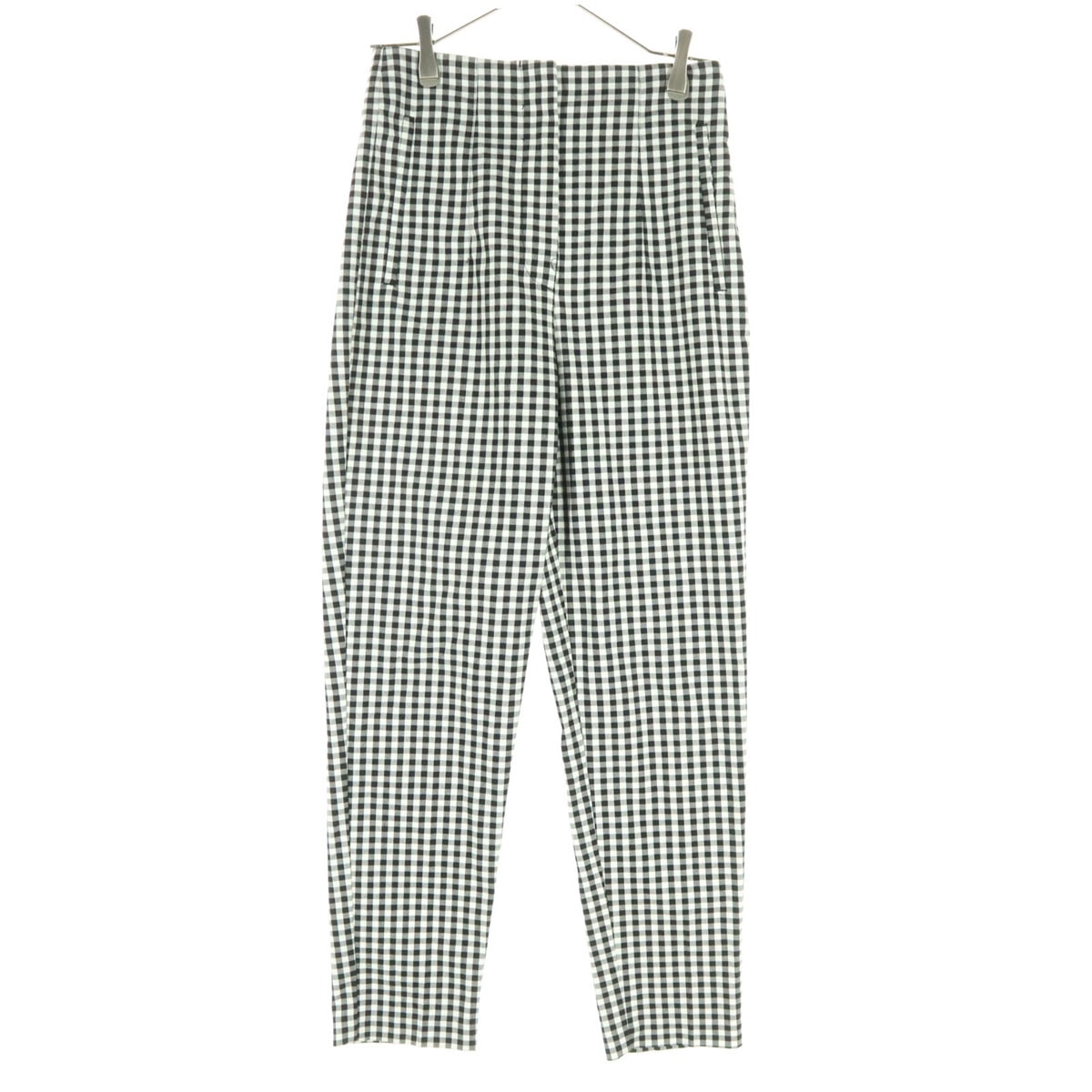 美品 ZARA ザラ チェック柄 テーパードパンツ S ブラック