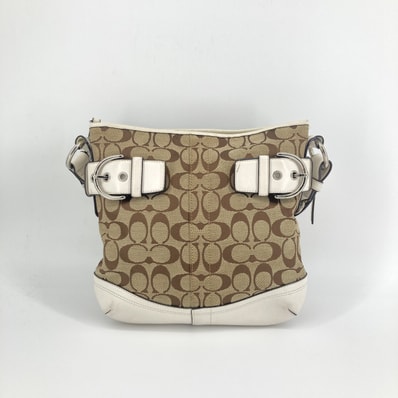 COACH(コーチ) シグネチャーキャンバス レザー バックル F03574 ショルダーバッグ ベージュ×ホワイト