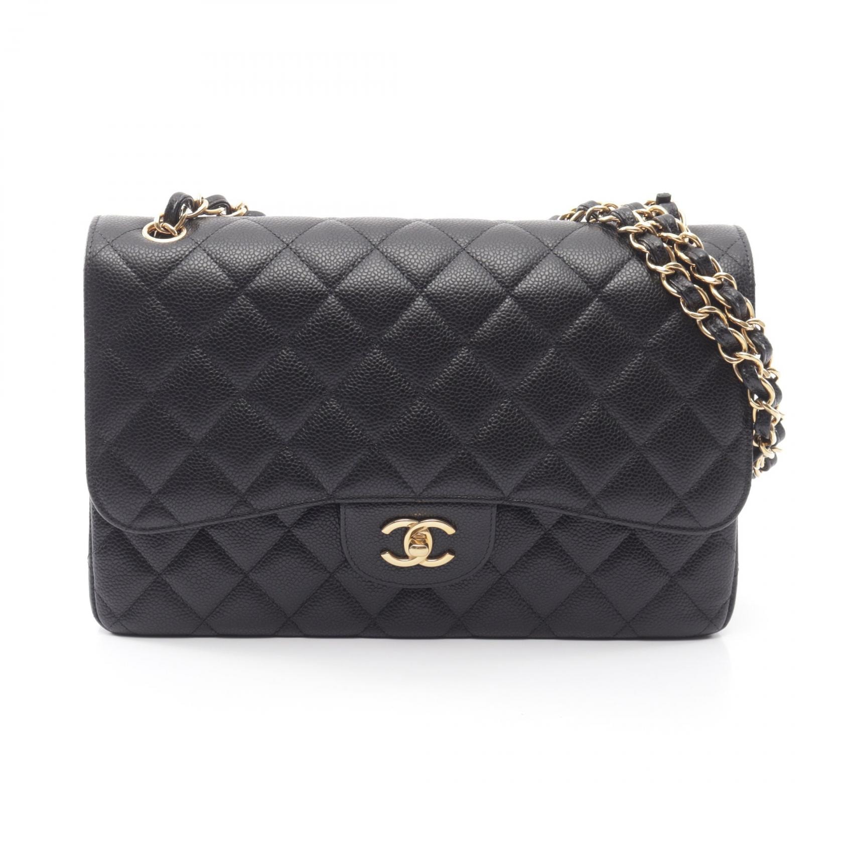 シャネル CHANEL デカマトラッセ30 クラシック ラージ Wフラップ ショルダーバッグ バッグ キャビアスキン(グレインドカーフ) レディース ブラック系 A58600 【中古】