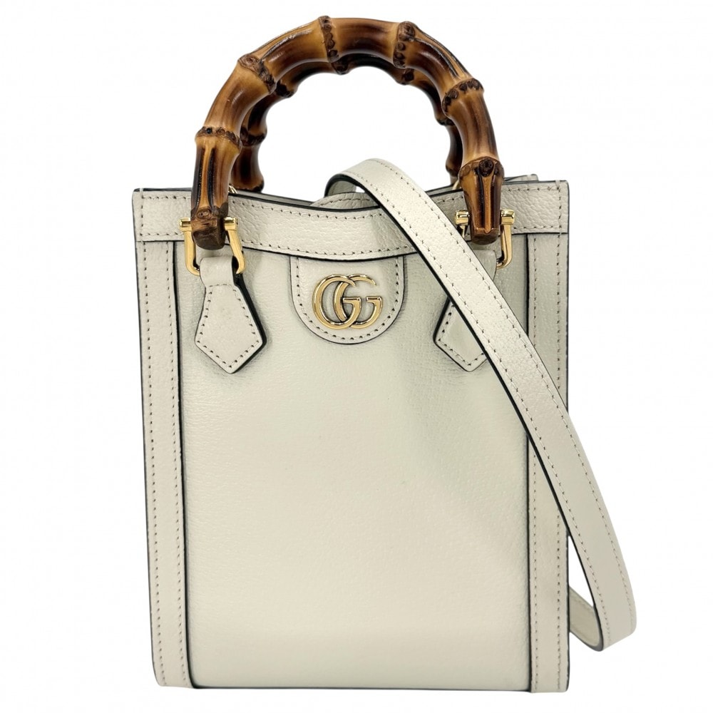 GUCCI グッチ 3WAY バンブー ダイアナ ミニトートバッグ ハンドバッグ 肩掛け 斜め掛け GG ショルダーバッグ 739079 レザー    アイボリー ゴールド金具 レディース 美品【中古品】