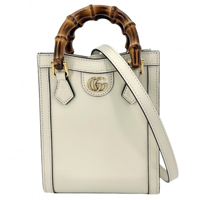 GUCCI グッチ 3WAY バンブー ダイアナ ミニトートバッグ ハンドバッグ 肩掛け 斜め掛け GG ショルダーバッグ 739079 レザー アイボリー ゴールド金具 レディース 美品【中古品】
