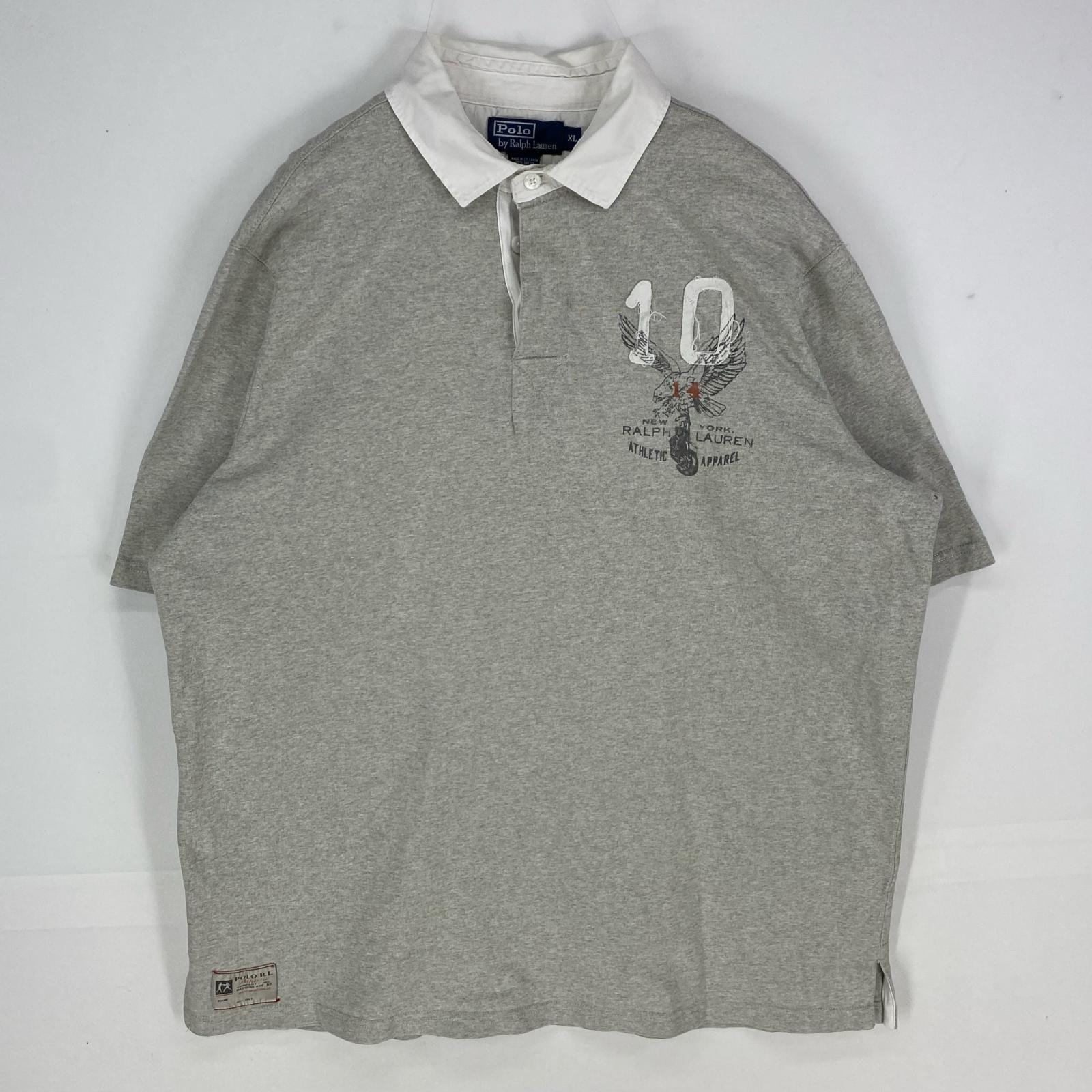 古着 ポロバイラルフローレン Polo by Ralph Lauren 半袖シャツ ワッペン 胸プリント ポロシャツ XL グレー系 プリント メンズ