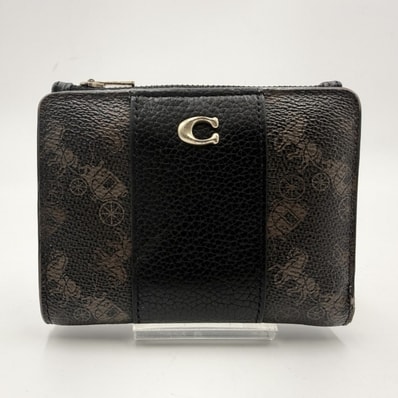 COACH(コーチ)ホース アンド キャリッジ プリント バイフォールド スナップ ウォレット 二つ折り財布 PVC×レザー ブラウン系 ゴールドトーン金具 レディース