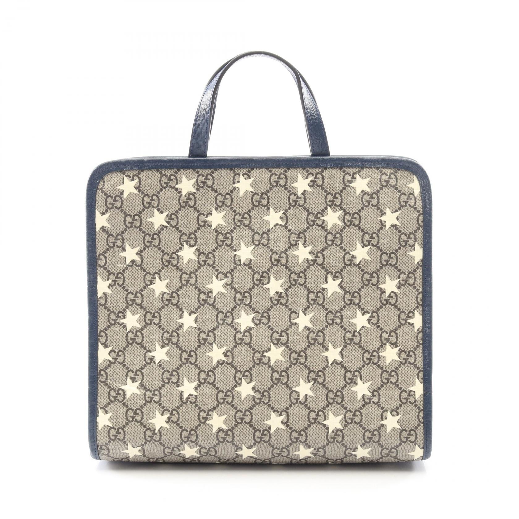 グッチ GUCCI チルドレンズ GGスター トートバッグ バッグ PVCコーティングキャンバス レザー レディース ベージュ系 / ネイビー系 605614 【中古】