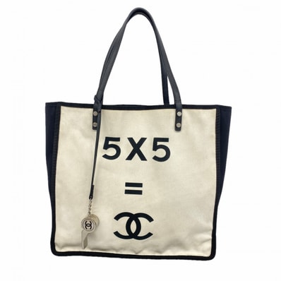 【6fa1173】シャネル トートバッグ キャンバス ホワイト ブラック シルバー金具【中古】レディース