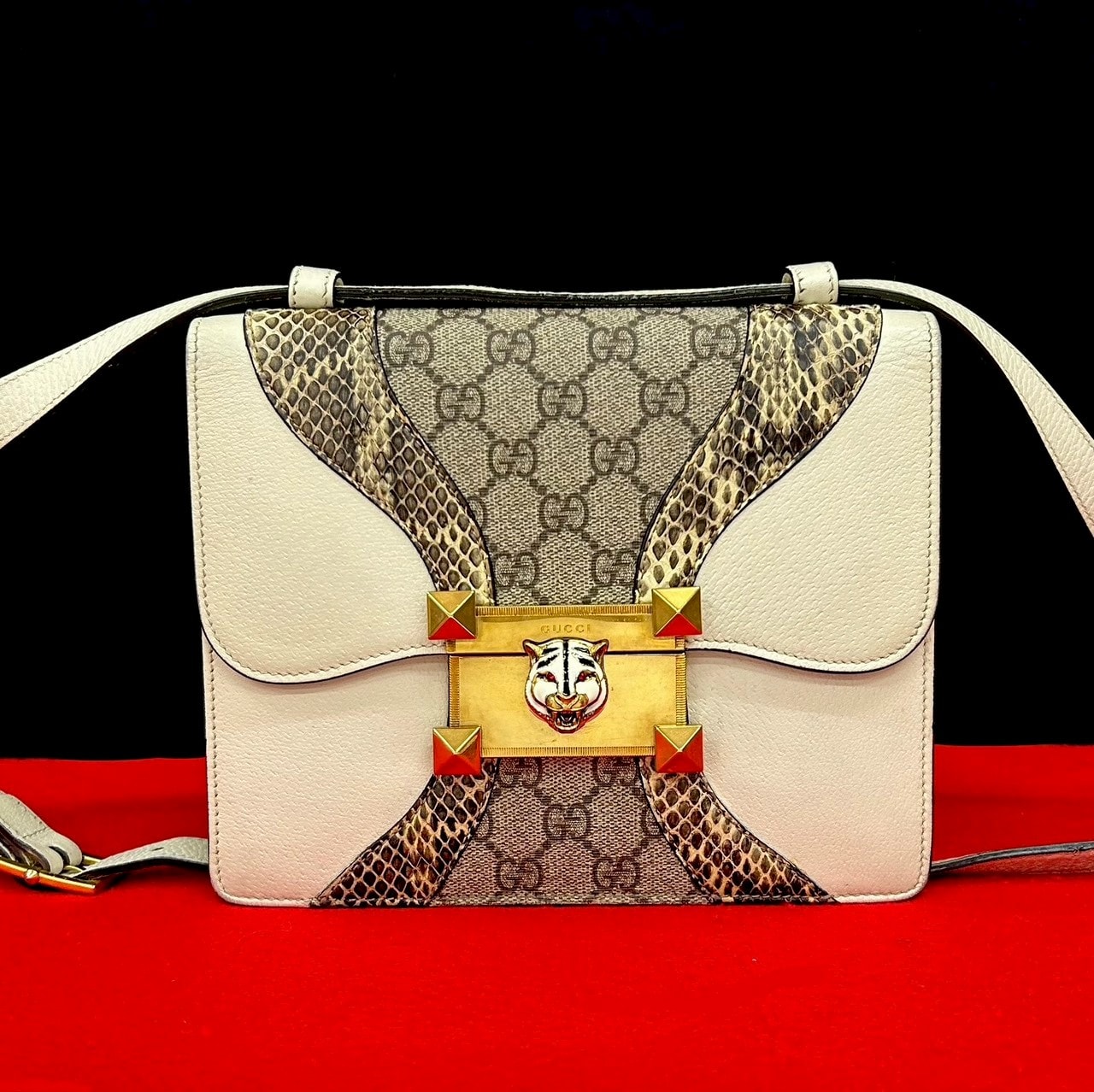 GUCCI グッチ オジリデ GGスプリーム レザー PVC パイソン ショルダーバッグ ブラウン
 59547