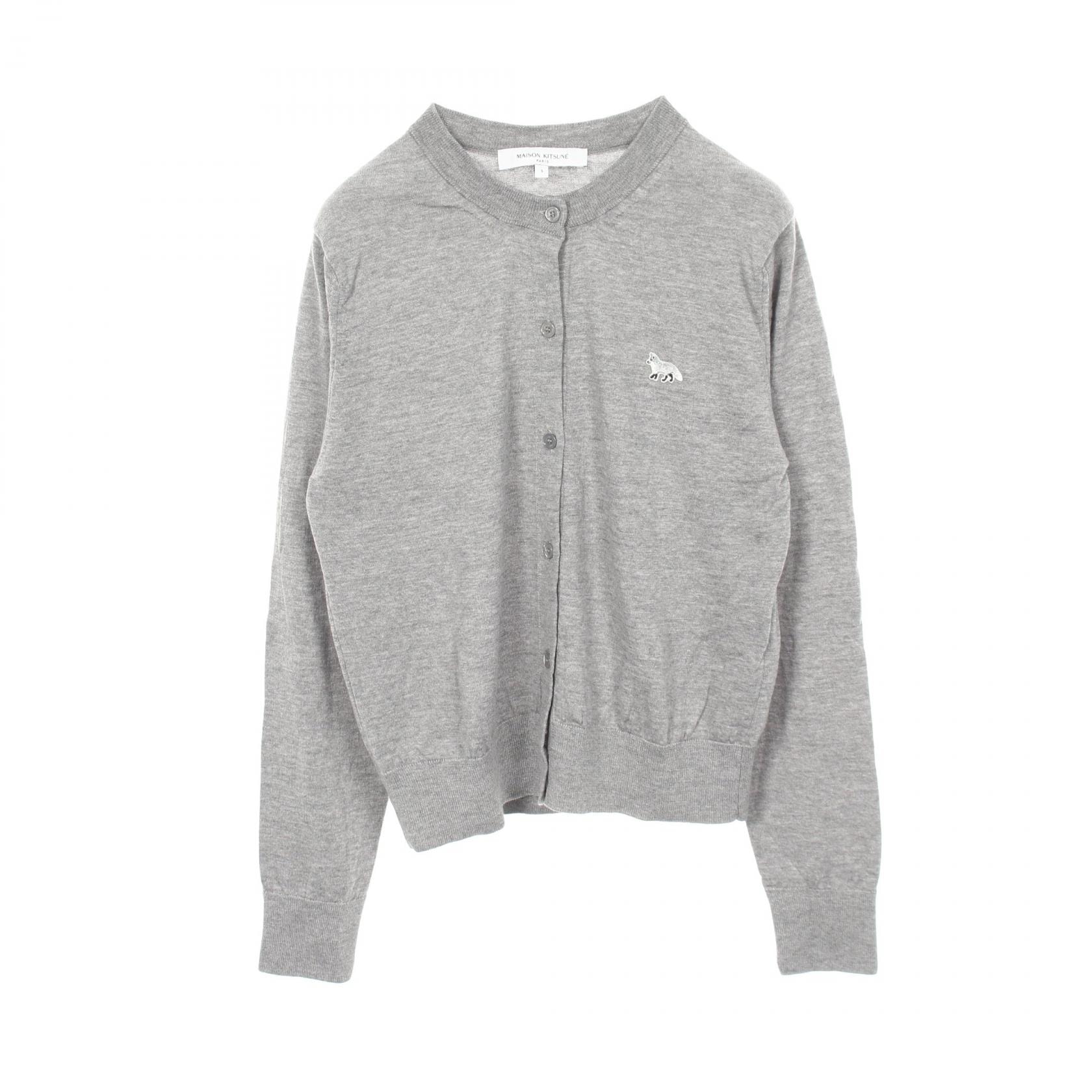 メゾンキツネ MAISON KITSUNE FOXパッチ レギュラー カーディガン 衣料品 トップス ウール レディース グレー系 【中古】