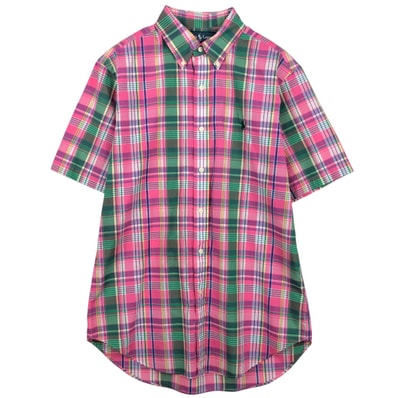 古着 ラルフローレン Ralph Lauren CLASSIC FIT クラシックフィット マドラスチェック 半袖 ボタンダウン チェックシャツ メンズM相当/eaa655859