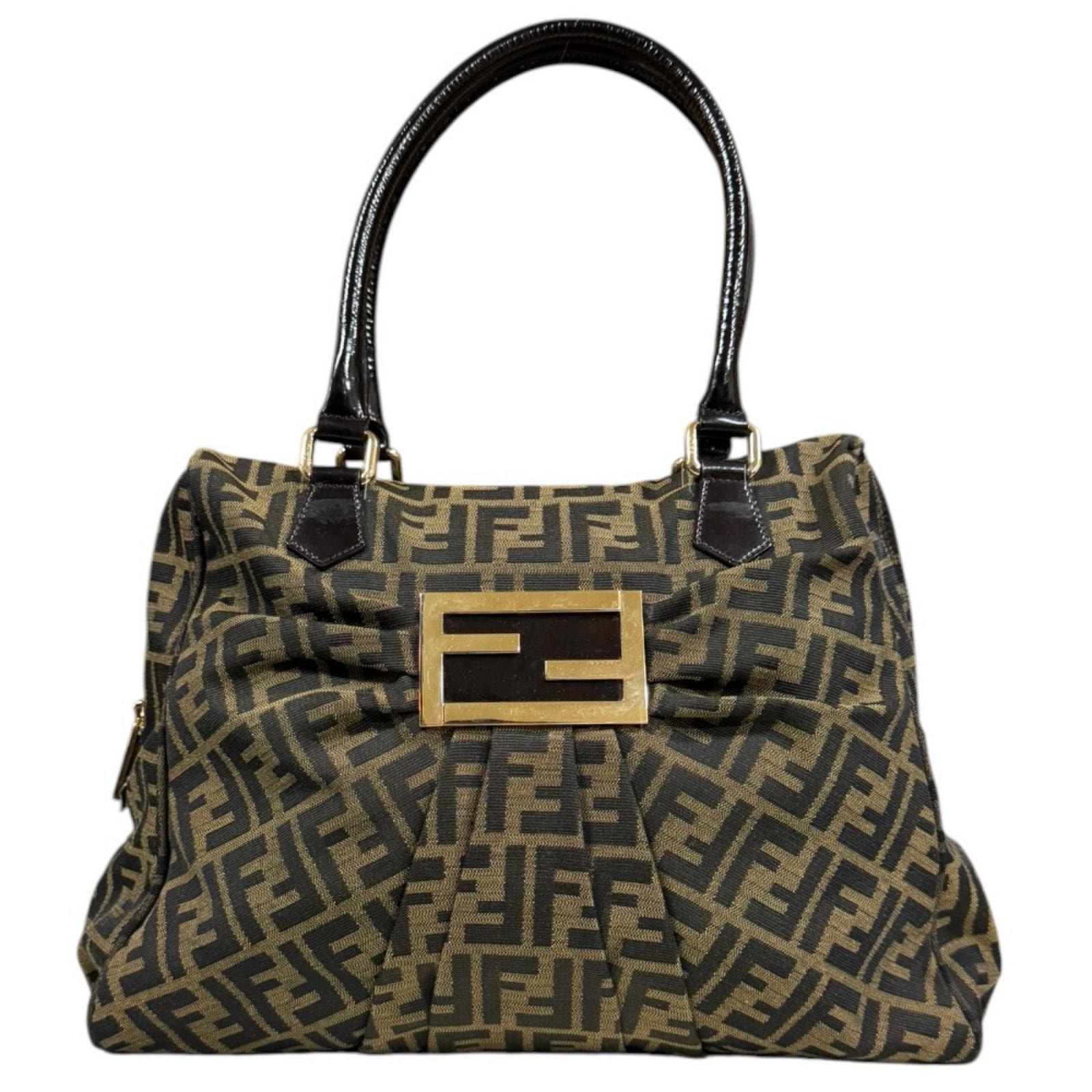 フェンディ ミア ズッカ トートバッグ キャンバス 8BR655 ブラウン レディース FENDI  中古