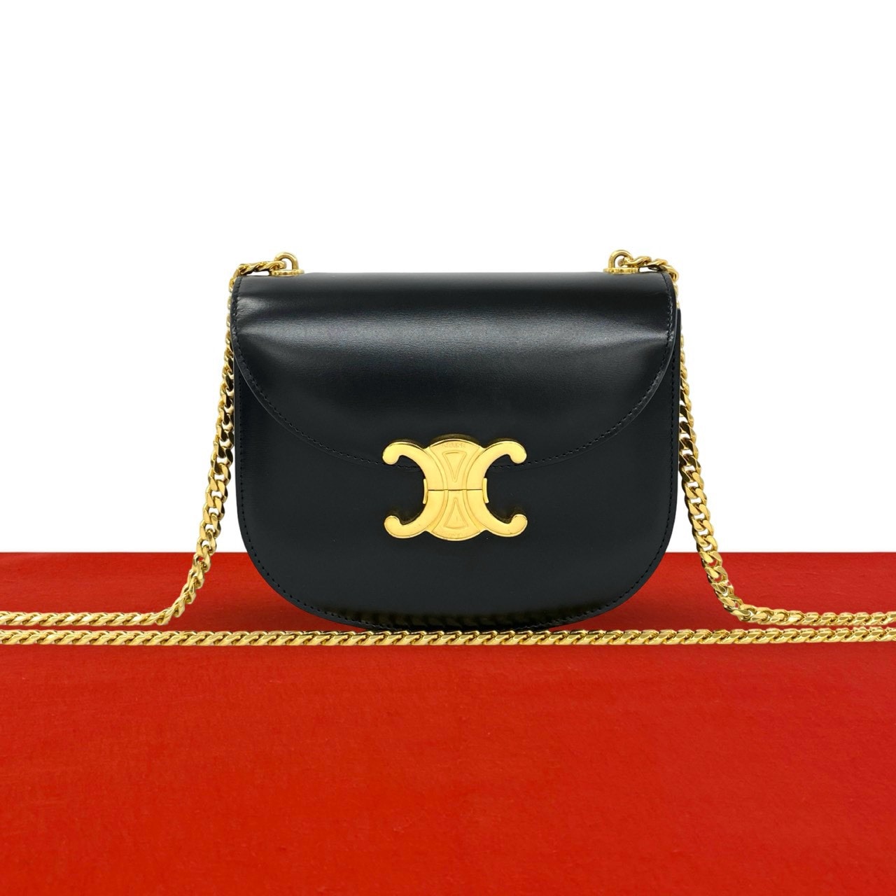 CELINE セリーヌ ティーン チェーン ブザス トリオンフ ロゴ カーフ レザー ショルダーバッグ ブラック
30423