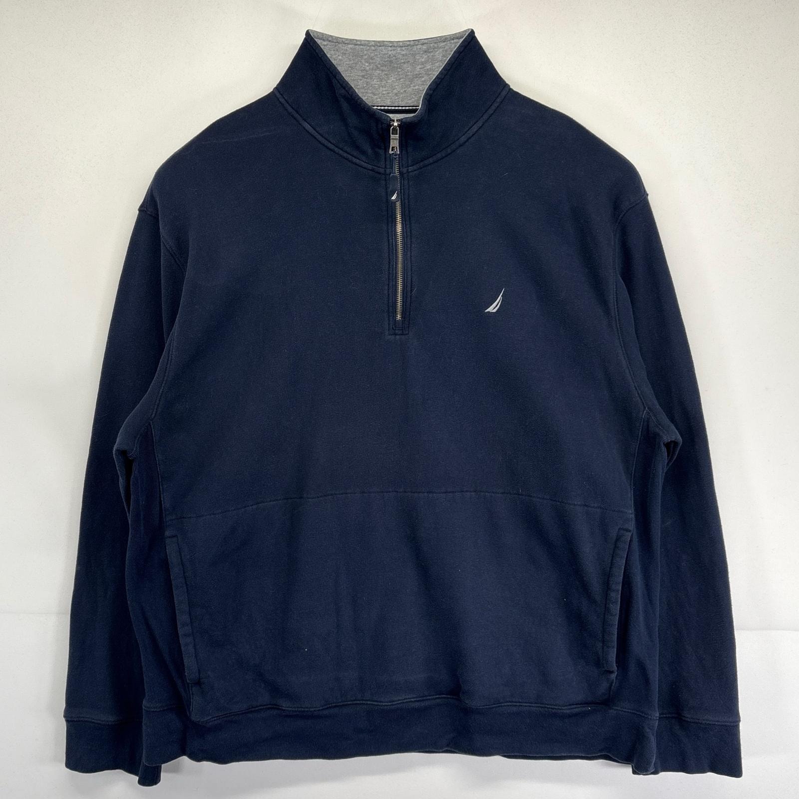 古着 ノーティカ NAUTICA スウェット 大きいサイズ トレーナー ハーフジップ プルオーバー ワンポイントロゴ刺繍 2XL  ネイビー メンズ
