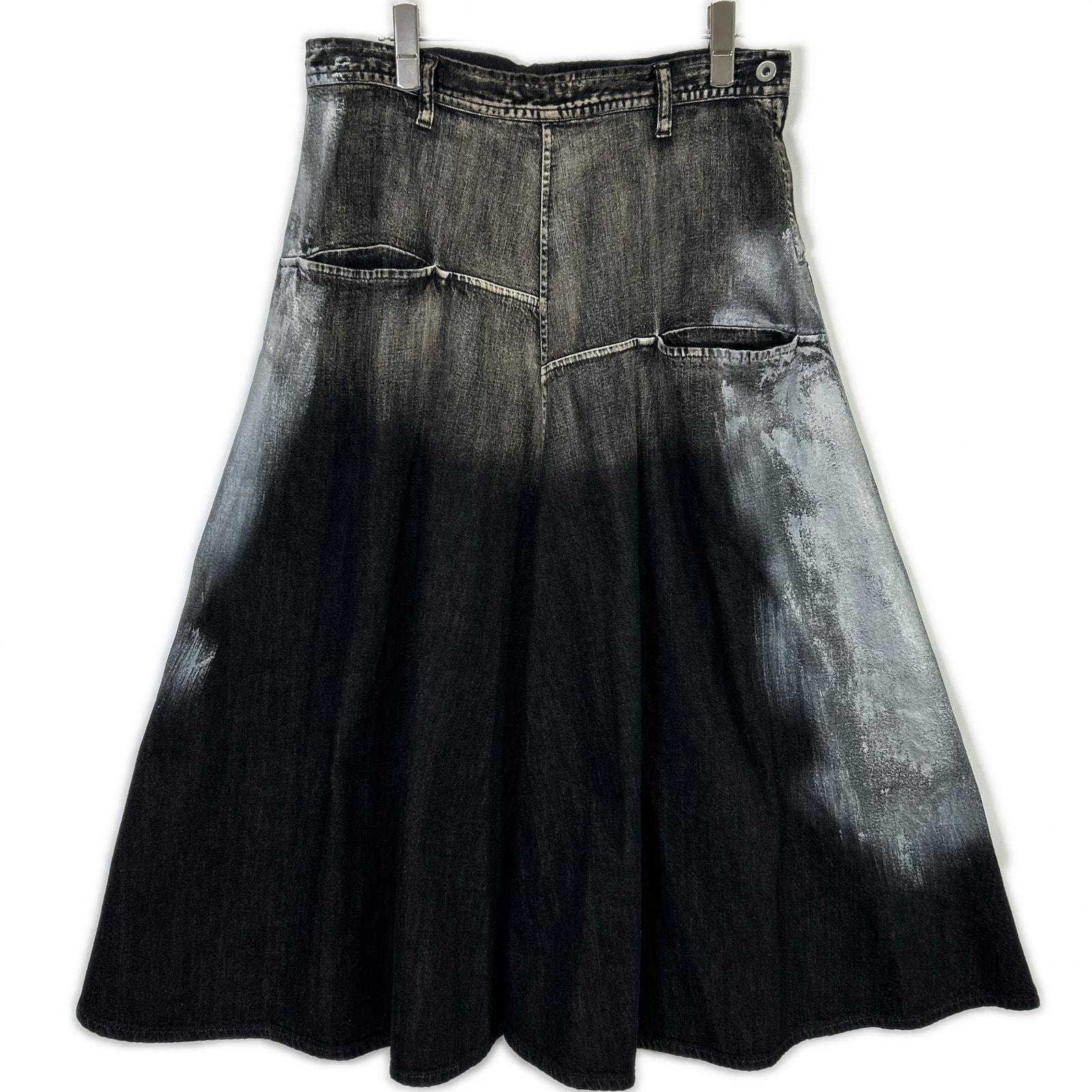 ワイズ 24SS YS-S99-005 黒×白 デニム マジックウォッシュ加工スカート 1