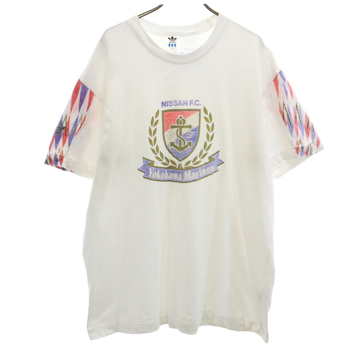 adidas アディダス 90s オールド 横浜マリノス プリント 半袖 Tシャツ L オフホワイト デサント