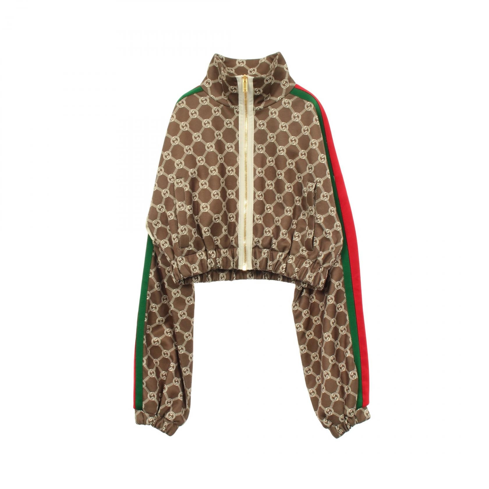 グッチ GUCCI インターロッキングG シェリーライン クロップド 衣料品 アウター コットン ポリエステル レディース ブラウン系 / レッド系 / グリーン系 671495 【中古】