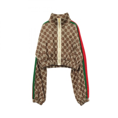 グッチ GUCCI インターロッキングG シェリーライン クロップド 衣料品 アウター コットン ポリエステル レディース ブラウン系 / レッド系 / グリーン系 671495 【中古】