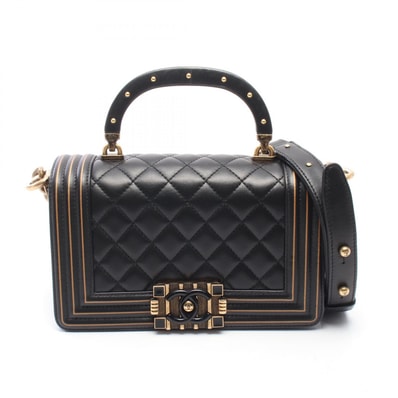 シャネル CHANEL ボーイシャネル スモール トップハンドル ショルダーバッグ バッグ ラムスキン(羊革) レディース ブラック系 【中古】