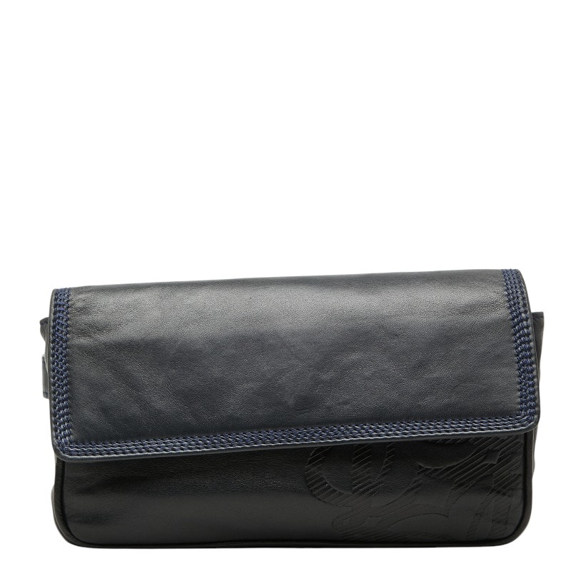 ロエベ アナグラム ボディバッグ ウエストバッグ ネイビー レザー レディース LOEWE 【中古】