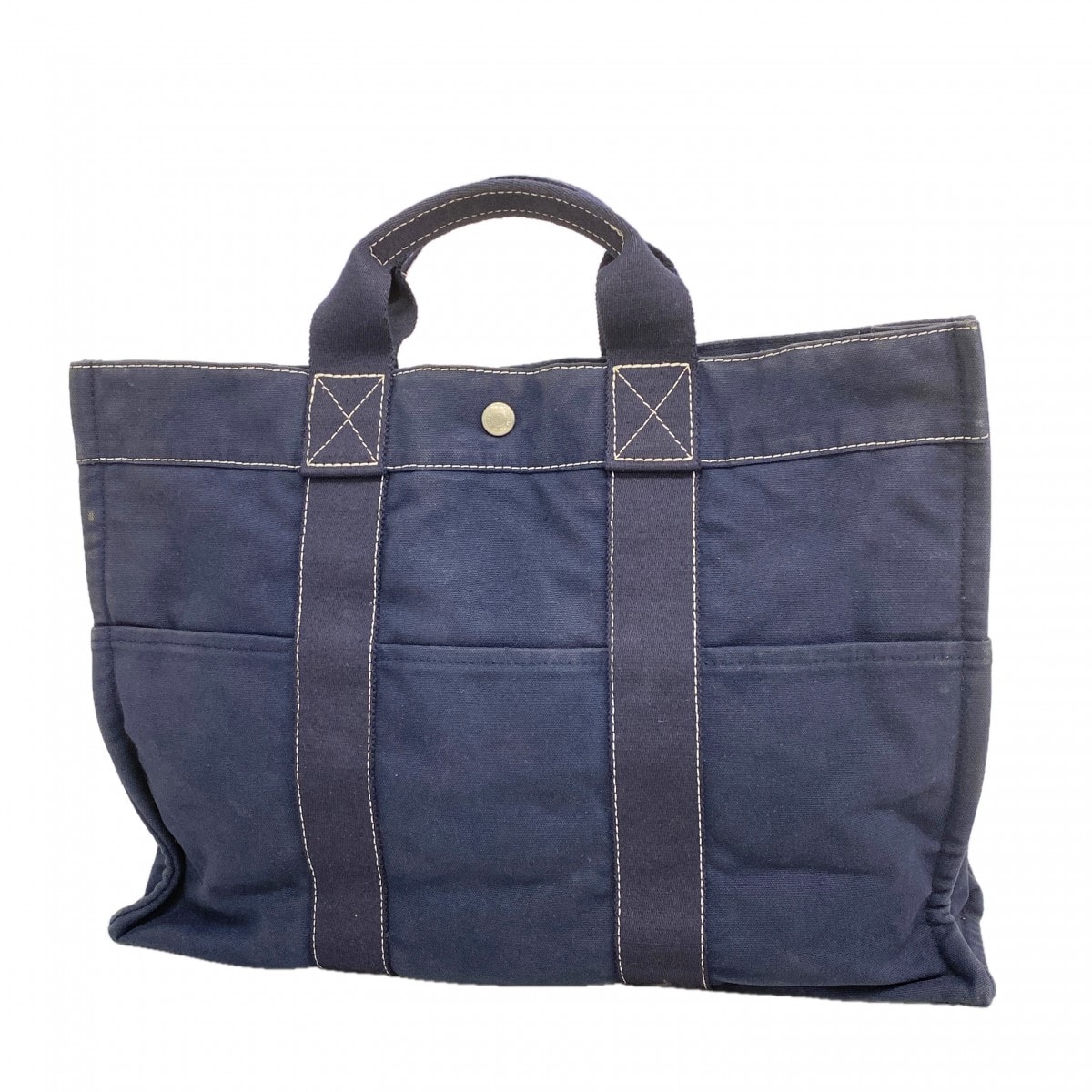 ★SALE【6fa1231】エルメス トートバッグ ドーヴィルMM キャンバス ネイビー シルバー金具【中古】メンズ レディース ユニセックス