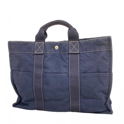 ★SALE【6fa1231】エルメス トートバッグ ドーヴィルMM キャンバス ネイビー シルバー金具【中古】メンズ レディース ユニセックス