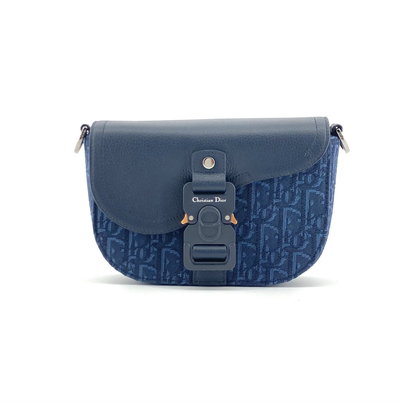 Christian Dior(クリスチャンディオール) Saddle フラップ付 オブリークジャカード グレインドカーフスキン ショルダーバッグ ネイビー