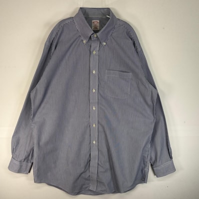 古着 ブルックスブラザーズ Brooks Brothers 長袖シャツ 346 REGULAR FIT 胸ポケ XL ネイビー系 ストライプ メンズ