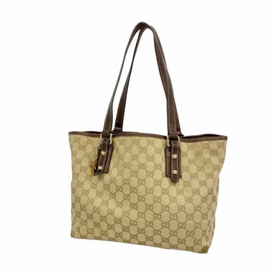 【6dd5472-k】グッチ トートバッグ GGキャンバス 137396 キャンバス ブラウン ベージュ ゴールド金具【中古】レディース