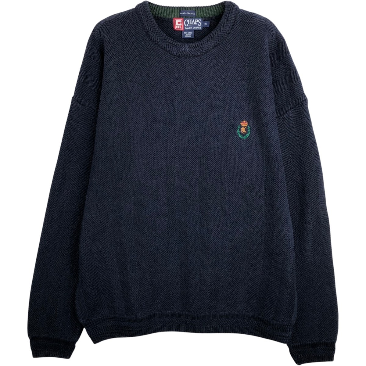 古着 ラルフローレン Ralph Lauren CHAPS チャップス ヘリンボーン コットンニットセーター メンズXL相当/eaa654467