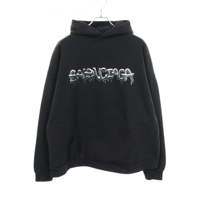 バレンシアガ BALENCIAGA ロゴプリント パーカー 衣料品 トップス コットン メンズ レディース ブラック系 674986 【中古】