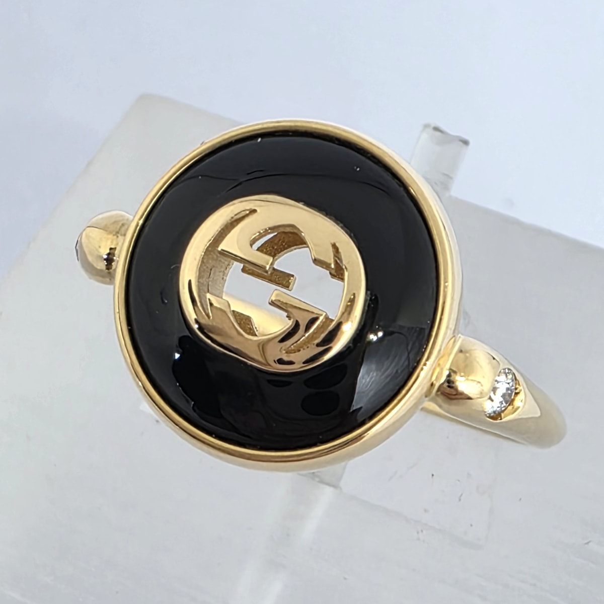 GUCCI グッチ インターロッキング G K18YG 750YG #15 14号 ダイヤモンド 日本未入荷 リング 指輪 ‎786547 J85L0 8093 オニキス K18イエローゴールド ブラック ゴールド  レディース【中古】