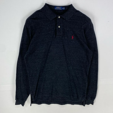 古着 ポロ・ラルフローレン POLO RALPH LAUREN 鹿の子 長袖シャツ ワンポイント ロゴ刺繍 ポロシャツ M ブラック系 メンズ