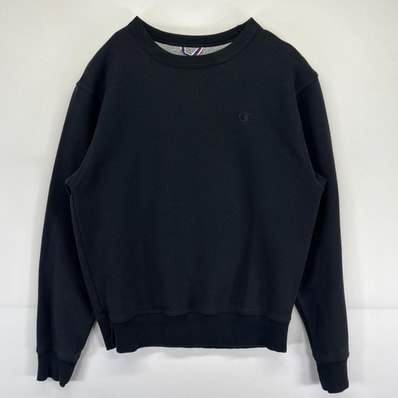 古着 チャンピオン Champion スウェット クルーネック トレーナー ワンポイントロゴ刺繍デザイン スポーツ S ブラック メンズ