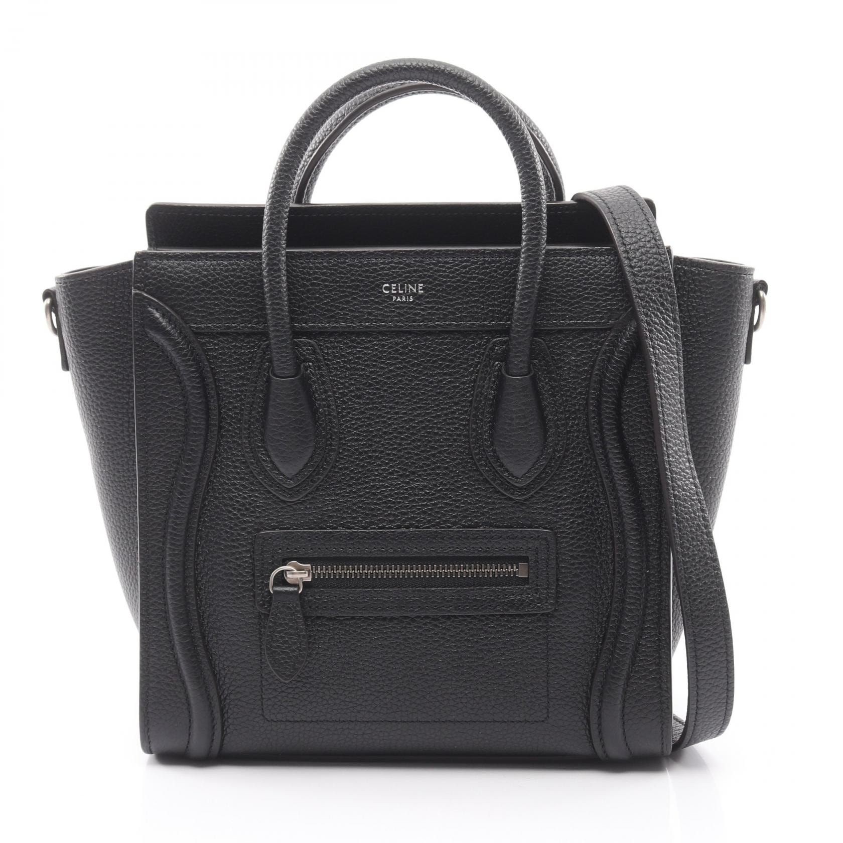 セリーヌ CELINE ラゲージ ナノショッパー ハンドバッグ バッグ レザー レディース ブラック系 【中古】