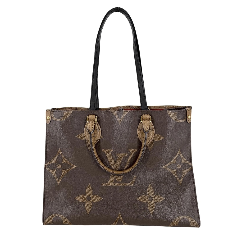LOUIS VUITTON ルイヴィトン 2WAY オンザゴーMM ハンドバッグ トートバッグ 肩掛け M45321 PVCコーティングキャンバス  モノグラムジャイアント  モノグラム・リバース  ブラウン 茶 ゴールド金具 レディース【中古品】
