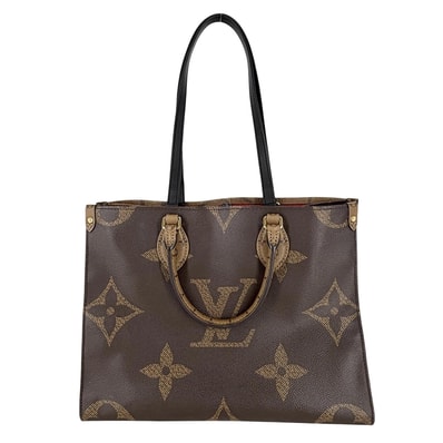 LOUIS VUITTON ルイヴィトン 2WAY オンザゴーMM ハンドバッグ トートバッグ 肩掛け M45321 PVCコーティングキャンバス モノグラムジャイアント モノグラム・リバース ブラウン 茶 ゴールド金具 レディース【中古品】
