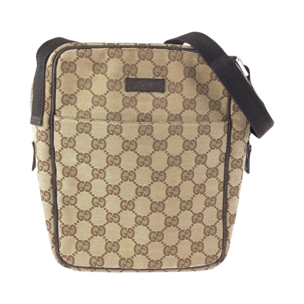美品 GUCCI グッチ ベージュ ブラウン シルバー金具 GGキャンバス レザー/ ショルダーバッグ メッセンジャーバッグ 601709 【中古】