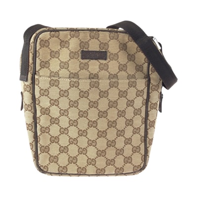美品 GUCCI グッチ ベージュ ブラウン シルバー金具 GGキャンバス レザー/ ショルダーバッグ メッセンジャーバッグ 601709 【中古】