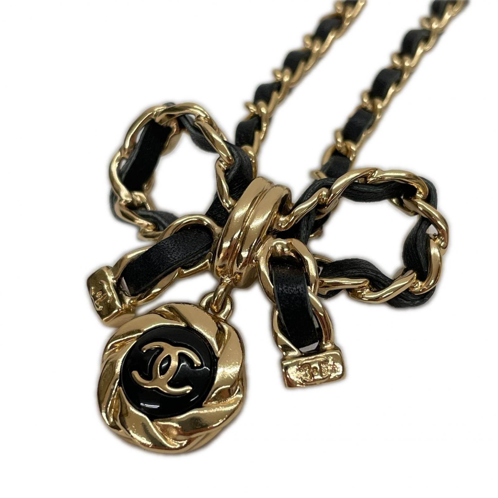 CHANEL シャネル レディース アクセサリー レザーリボン ネックレス メティエダール  22A ブラック