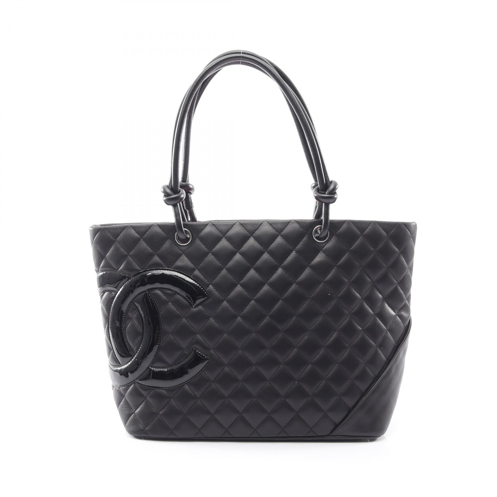 シャネル CHANEL カンボンライン ラージ トートバッグ バッグ レザー パテントレザー レディース ブラック系 A25169 【中古】