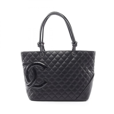 シャネル CHANEL カンボンライン ラージ トートバッグ バッグ レザー パテントレザー レディース ブラック系 A25169 【中古】