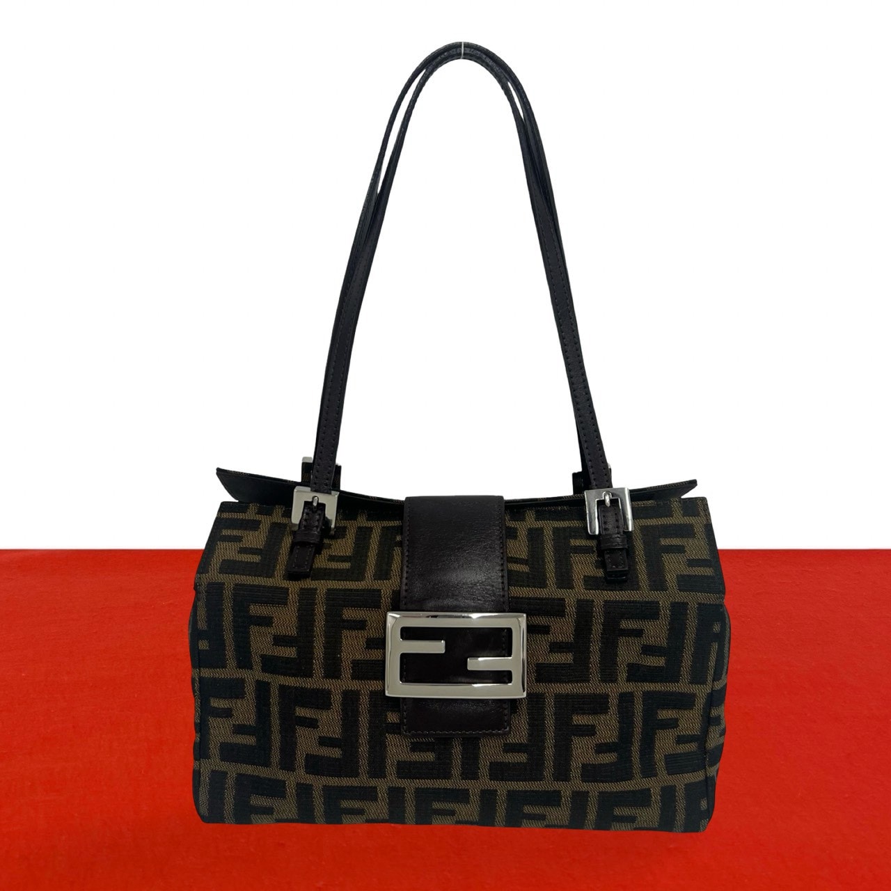 FENDI フェンディ ズッカ FF 柄 キャンバス レザー トートバッグ ブラウン
 69034
