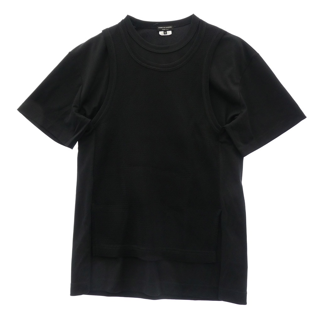 COMME des GARCONS HOMME PLUS コムデギャルソンオムプリュス Tシャツ 24AW PN-T009 Mesh T-shirt メッシュ ベスト レイヤード ドッキング 半袖 Tシャツ ブラック系 M【中古】